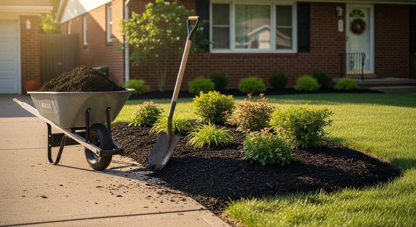 Residential landscape installation with plants and hardscape features